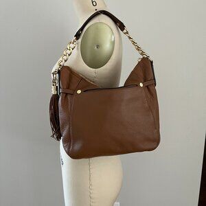 MICHAEL Michael Kors Tan Leather Charm Tassel Hobo Shoulder Bag Gold Hardware